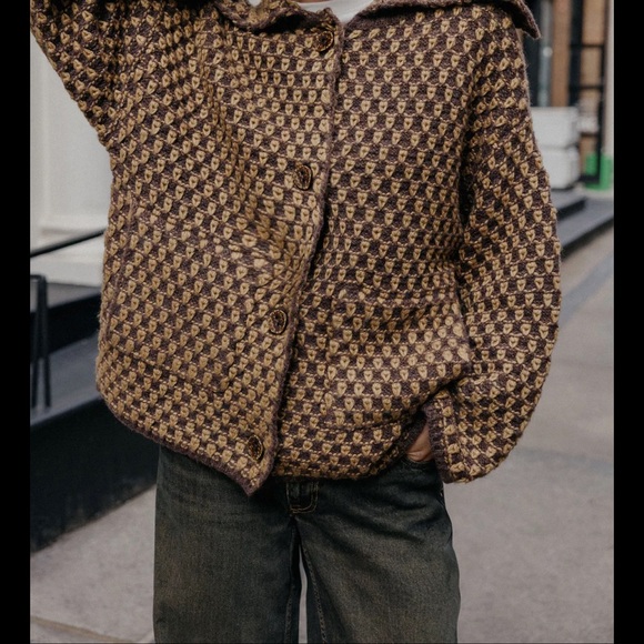 Zara Brown and Beige Patterned Knit Cardigan - Picture 5 of 5
